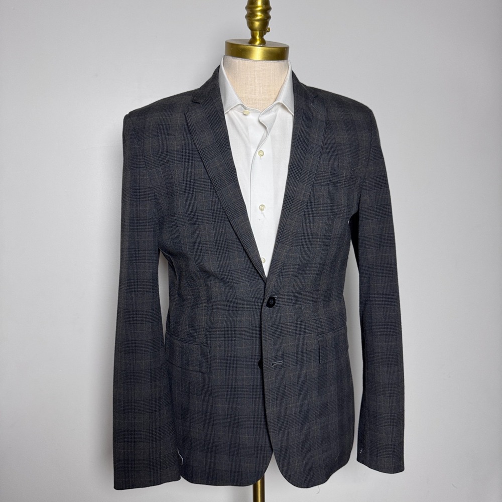 Express Blazer Mens 38R Grey Glen Plaid Extra Slim Fit Two Button Sport Coat